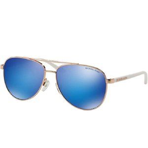 Michael Kors MK 5007 Hvar Aviator Sunglasses - Rose Gold/White/Blue Mirror